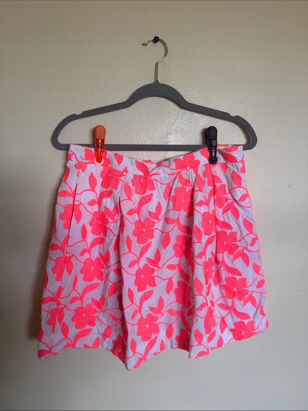 J. Crew Neon Pink Floral A-Line Skirt